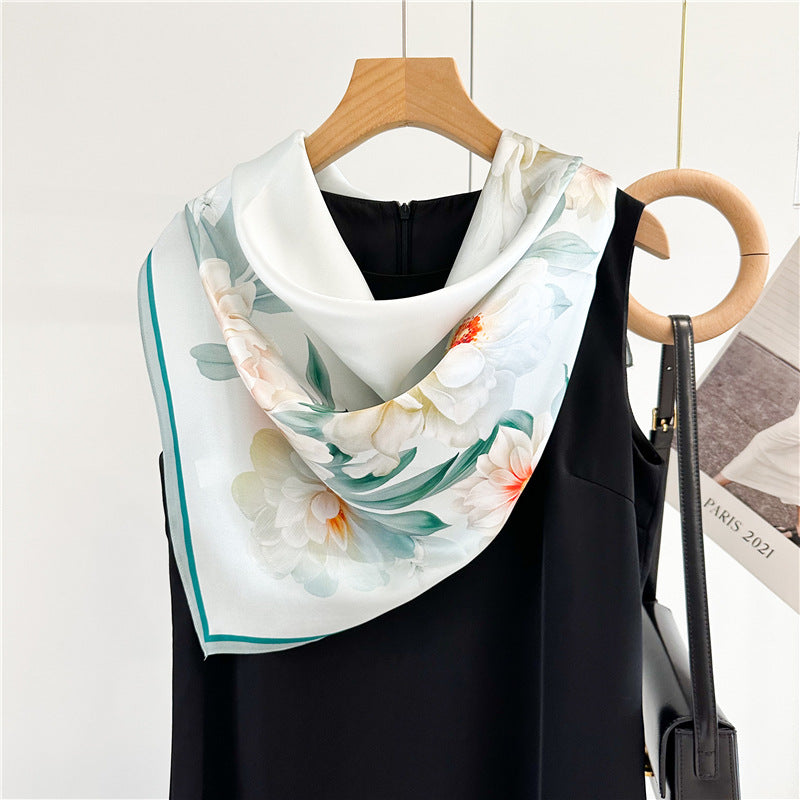 Peony Grace – 100% Silk Crepe de Chine Scarf 90cm