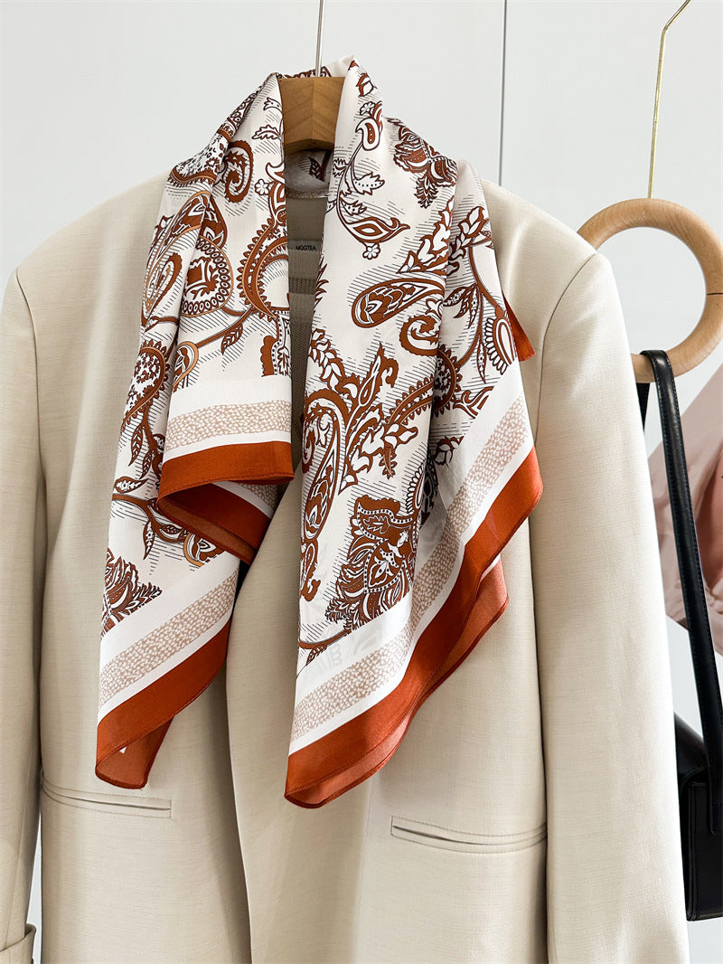 Amber Paisley – 100% Silk Crepe de Chine Scarf 90cm