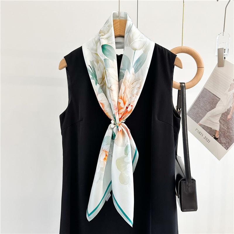 Peony Grace – 100% Silk Crepe de Chine Scarf 90cm