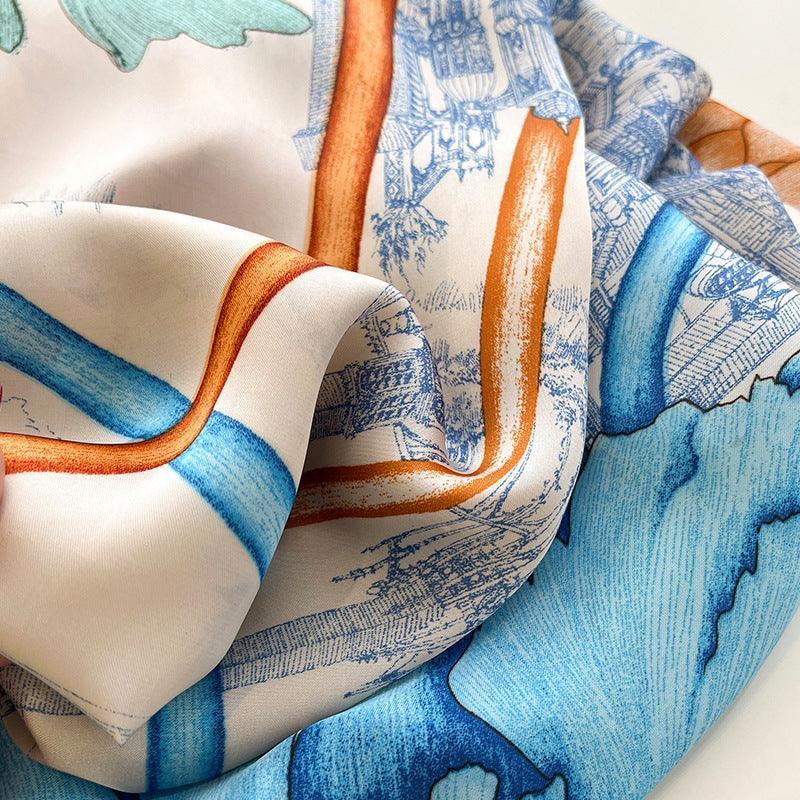 Watercolour Pattern Chic Large Satin Scarf | 90x90cm Bandana | Twill Satin Shawl | Perfect Gift for Her, Mother&