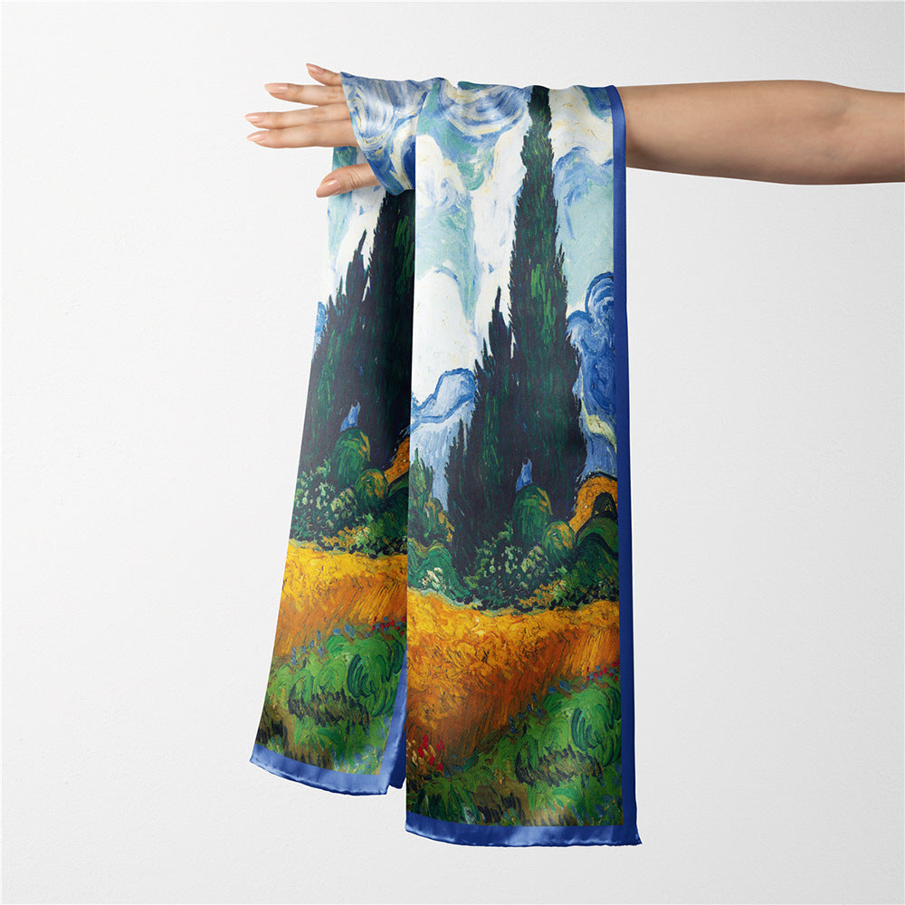 Van Gogh Inspired Long Scarf - 180cm x 70cm, Double-Layer Twill Polyester, Versatile Gift for All Seasons