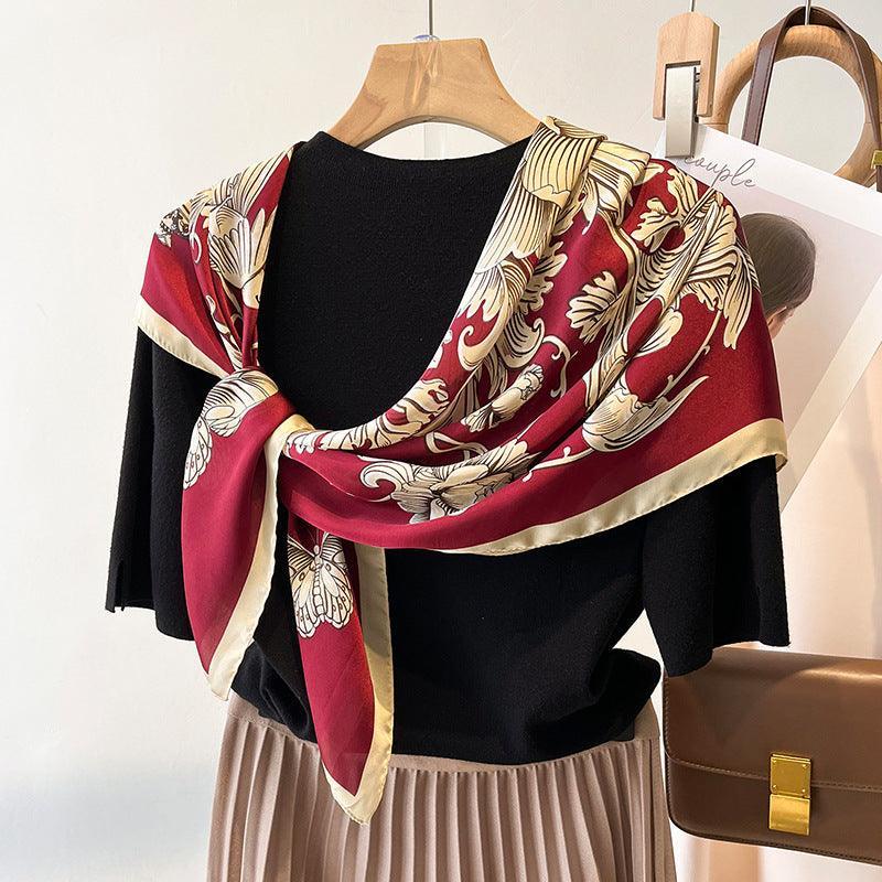 Grüner Boho Flora großer Seidenschal/Seidentwillsatin/90×90cm/Seidenschal/Seidenbandana/Großer Satinschal/Geschenk für Sie/Muttertagsgeschenke