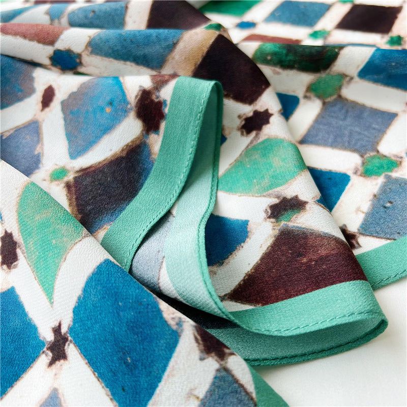 Multi-color diamond plaid Silk Scarf, Elegant 100% Double Crepe Silk Scarf - Perfect Gift for Her