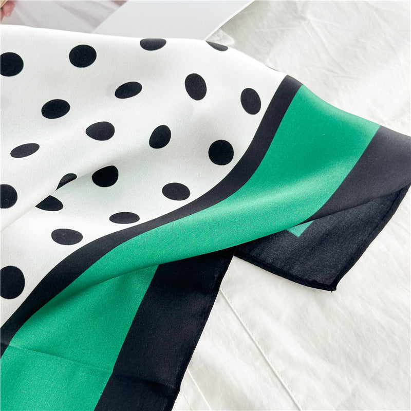 New Arrival: Green Border Polka Dot 100% Mulberry Silk Scarf - 65CM Square Shawl, Elegant Gift for Her