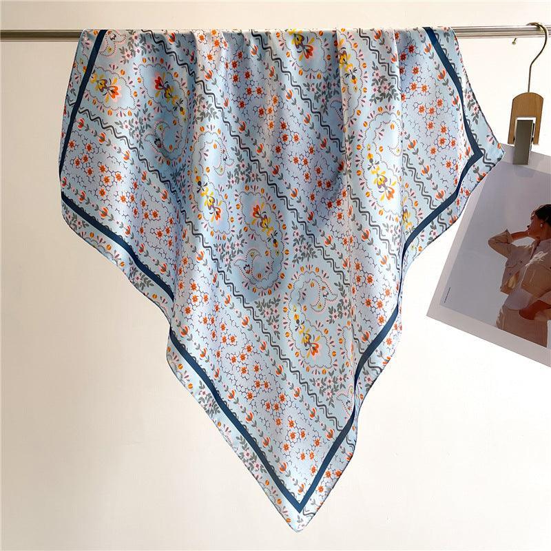 Sommer japanische Drucke 70cm quadratischer Schal, strukturierter Seidenschal, Sonnenschutz-Seidenschal, Halstuch, Satinschal, Geschenk