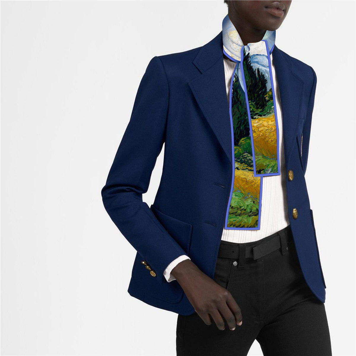 Van Gogh-Inspired Narrow Scarf - Wheat Fields & White Roses