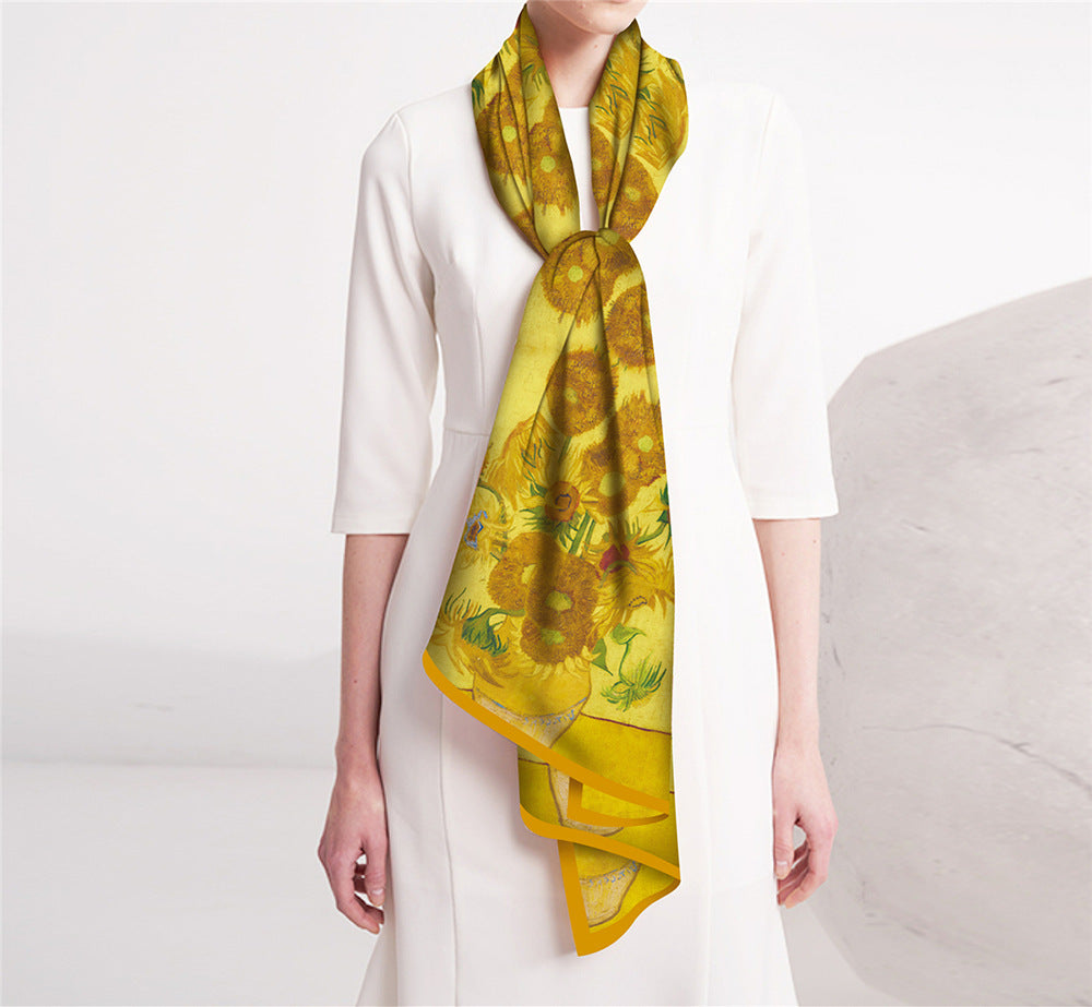 Van Gogh Inspired Long Scarf - 180cm x 70cm, Double-Layer Twill Polyester, Versatile Gift for All Seasons