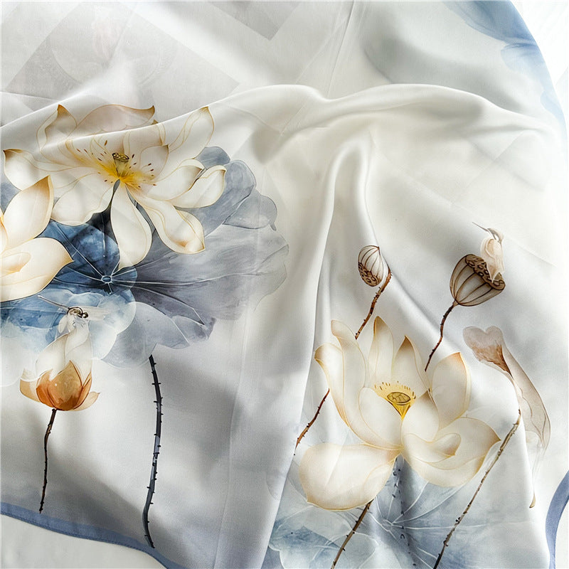 Lotus Whisper – 100% Silk Crepe de Chine Scarf 90cm