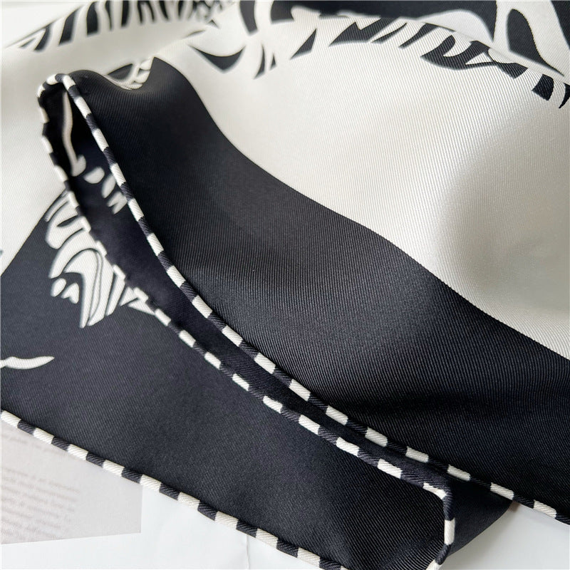 100% Pure Mulberry Silk Twill Scarf – Zebra Print, 90cm, Hand-Rolled Edges