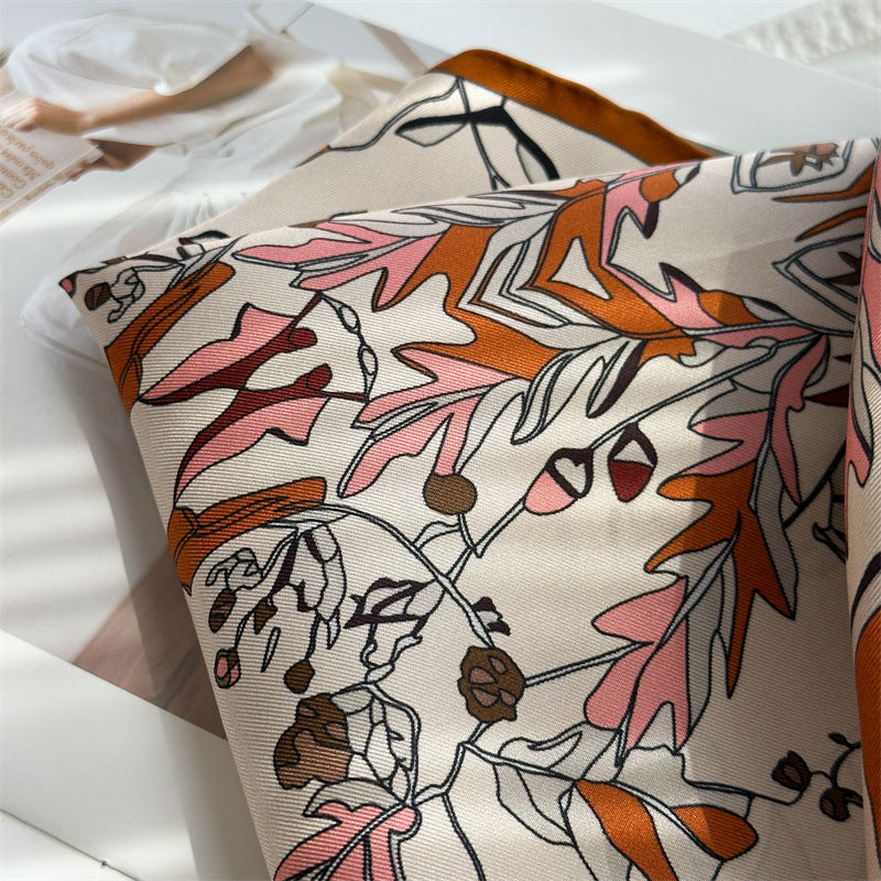 Midnight & Dawn Bloom – 100% Silk Twill Scarf (90×90cm, Hand-Rolled Edges)