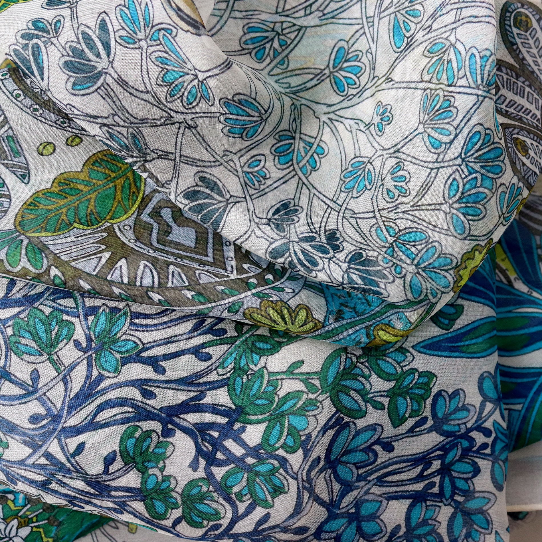 Botanical Garden Silk Chiffon Scarf 110×110cm – Artistic Silk Scarf