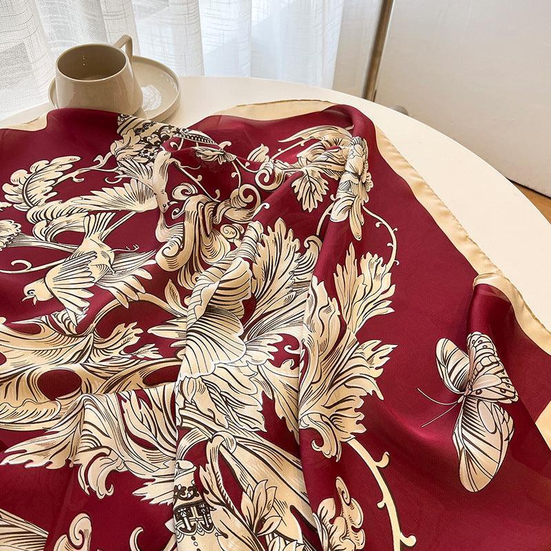 Grüner Boho Flora großer Seidenschal/Seidentwillsatin/90×90cm/Seidenschal/Seidenbandana/Großer Satinschal/Geschenk für Sie/Muttertagsgeschenke