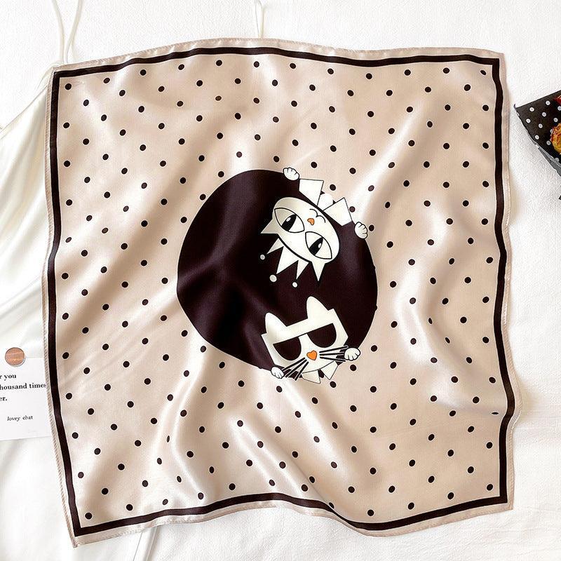 かわいい猫 100% マルベリーシルクスカーフ/シルクヘッドスカーフ/シルクヘアスカーフ/シルクネックスカーフ/母の日ギフト/バッグアクセサリー/彼女へのギフト