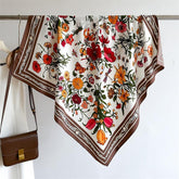 White Floral Butterfly Chic Large Satin Scarf | 90x90cm Bandana | Twill Satin Shawl | Perfect Gift for Her, Mother's Day