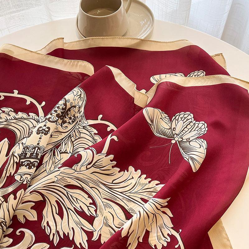 Grüner Boho Flora großer Seidenschal/Seidentwillsatin/90×90cm/Seidenschal/Seidenbandana/Großer Satinschal/Geschenk für Sie/Muttertagsgeschenke