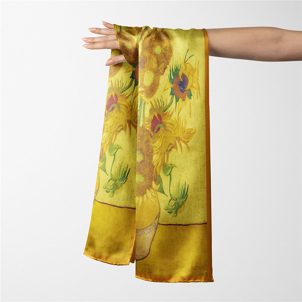 Van Gogh Inspired Long Scarf - 180cm x 70cm, Double-Layer Twill Polyester, Versatile Gift for All Seasons