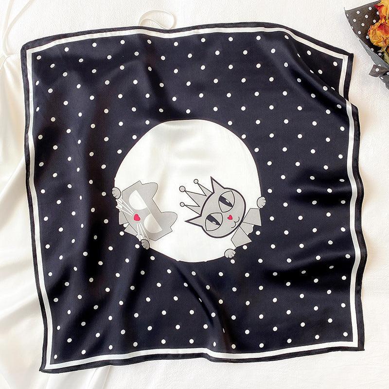 かわいい猫 100% マルベリーシルクスカーフ/シルクヘッドスカーフ/シルクヘアスカーフ/シルクネックスカーフ/母の日ギフト/バッグアクセサリー/彼女へのギフト