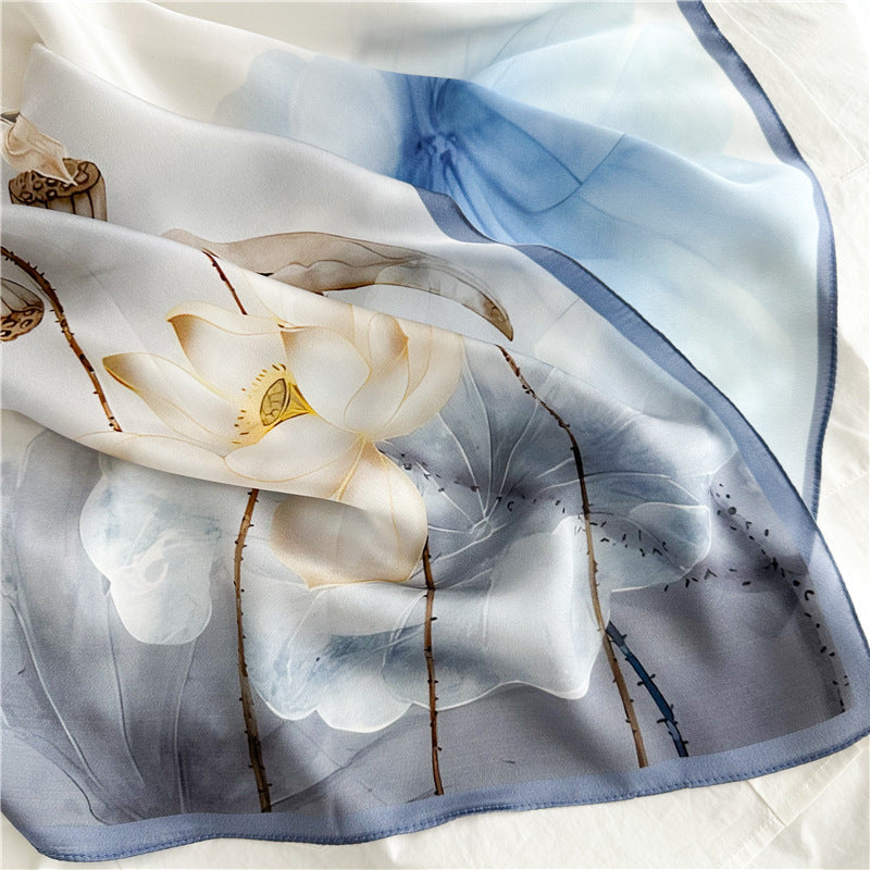 Lotus Whisper – 100% Silk Crepe de Chine Scarf 90cm