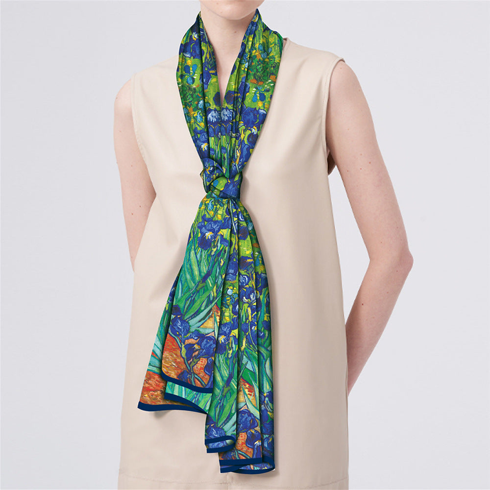Van Gogh Inspired Long Scarf - 180cm x 70cm, Double-Layer Twill Polyester, Versatile Gift for All Seasons