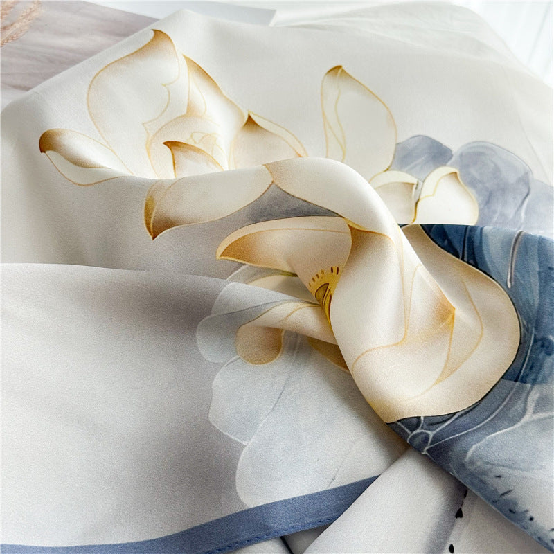 Lotus Whisper – 100% Silk Crepe de Chine Scarf 90cm