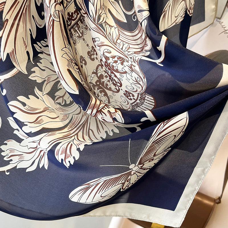 Grüner Boho Flora großer Seidenschal/Seidentwillsatin/90×90cm/Seidenschal/Seidenbandana/Großer Satinschal/Geschenk für Sie/Muttertagsgeschenke