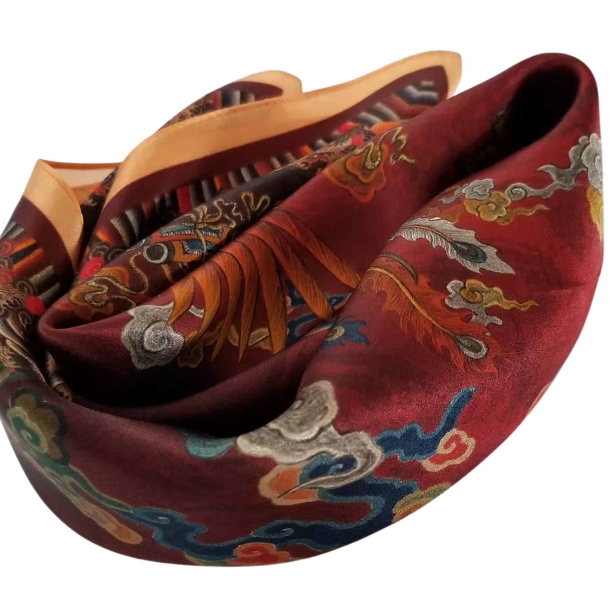 53cm Mulberry Silk Scarf – Dragon & Phoenix Oriental Motif Small Square Silk Bandana