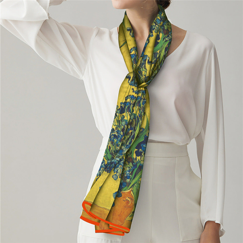Van Gogh Inspired Long Scarf - 180cm x 70cm, Double-Layer Twill Polyester, Versatile Gift for All Seasons
