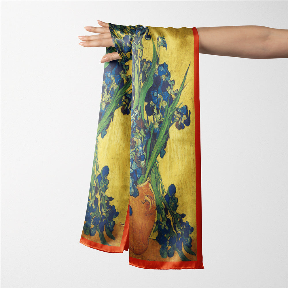 Van Gogh Inspired Long Scarf - 180cm x 70cm, Double-Layer Twill Polyester, Versatile Gift for All Seasons