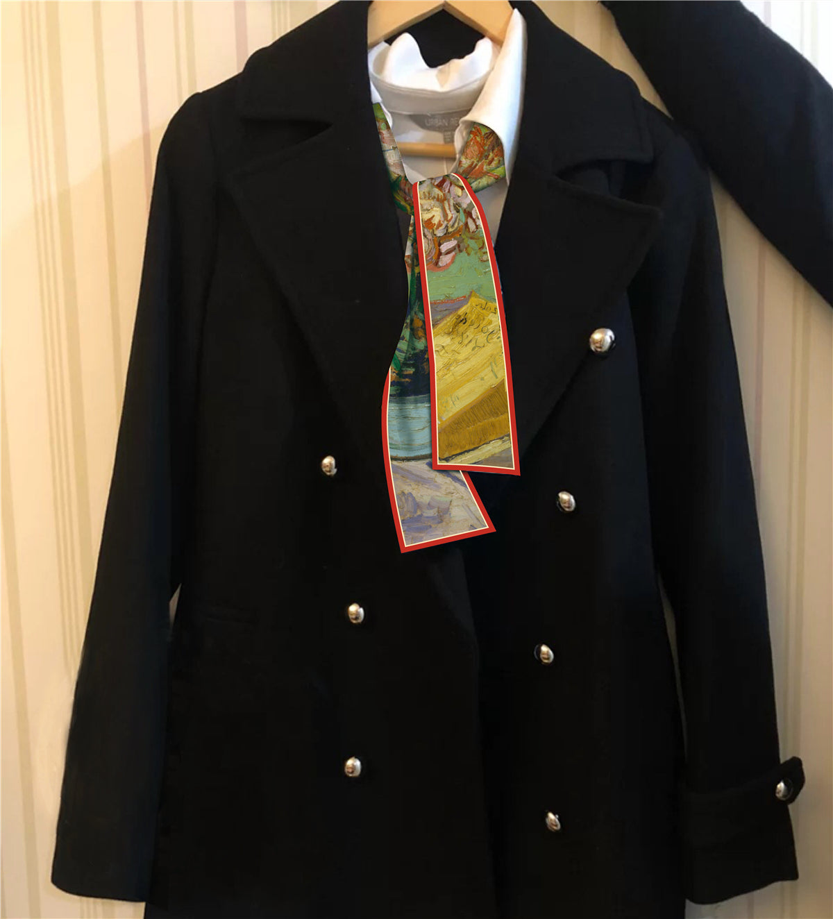 Van Gogh-Inspired Narrow Scarf - Wheat Fields & White Roses