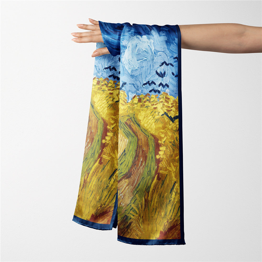 Van Gogh Inspired Long Scarf - 180cm x 70cm, Double-Layer Twill Polyester, Versatile Gift for All Seasons