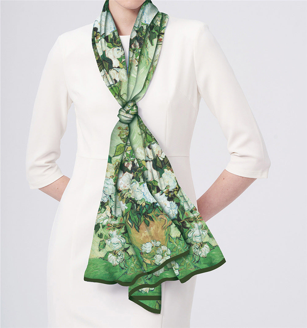 Van Gogh Inspired Long Scarf - 180cm x 70cm, Double-Layer Twill Polyester, Versatile Gift for All Seasons