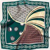 53cm Mulberry Silk Twill Scarf – Geometric Boho Patchwork Bandana, Vintage Print Small Square Silk Scarf