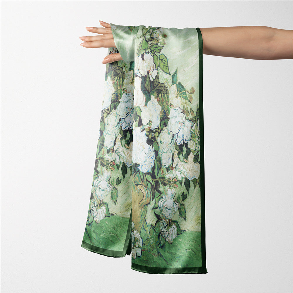 Van Gogh Inspired Long Scarf - 180cm x 70cm, Double-Layer Twill Polyester, Versatile Gift for All Seasons