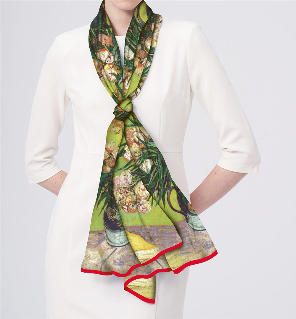Van Gogh Inspired Long Scarf - 180cm x 70cm, Double-Layer Twill Polyester, Versatile Gift for All Seasons