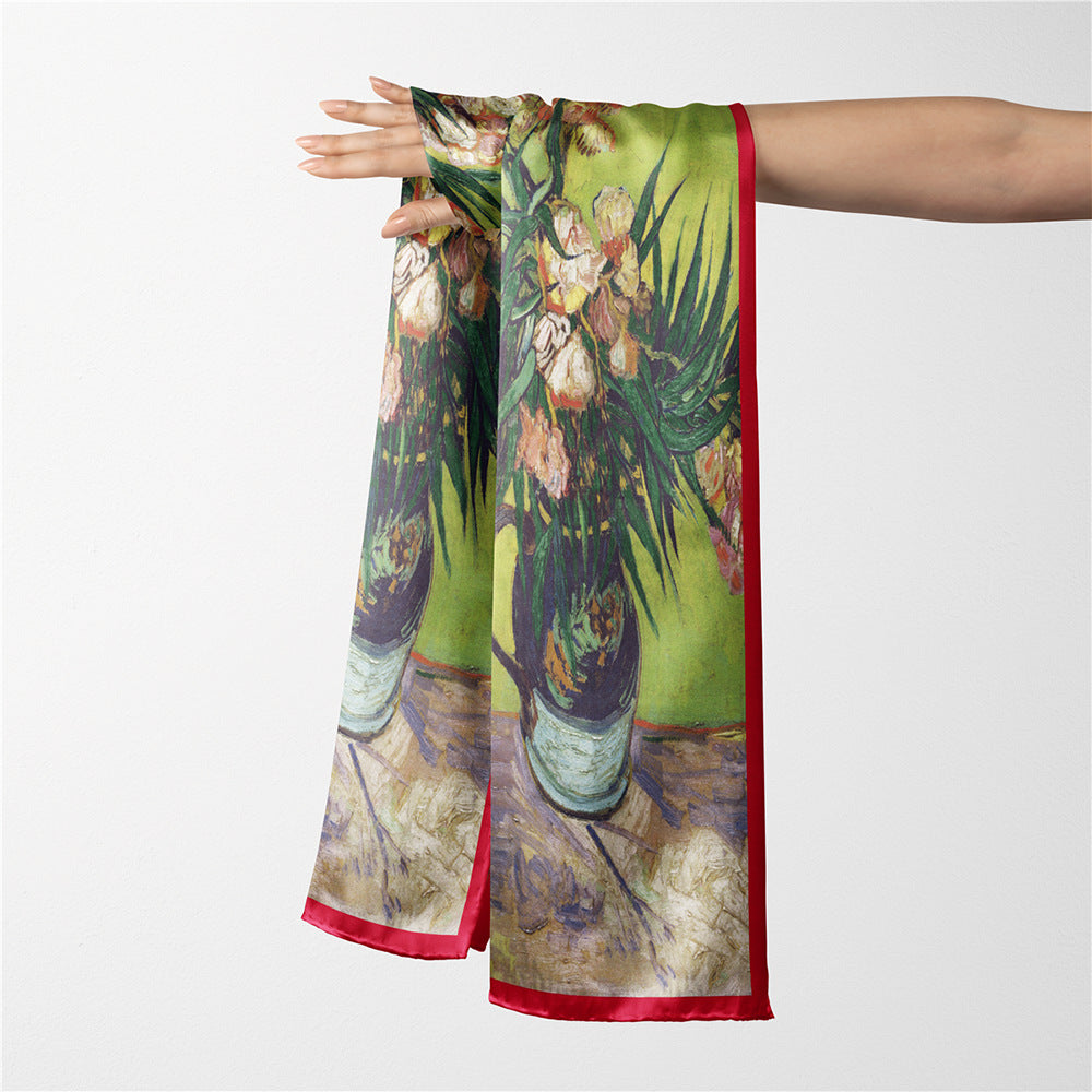 Van Gogh Inspired Long Scarf - 180cm x 70cm, Double-Layer Twill Polyester, Versatile Gift for All Seasons