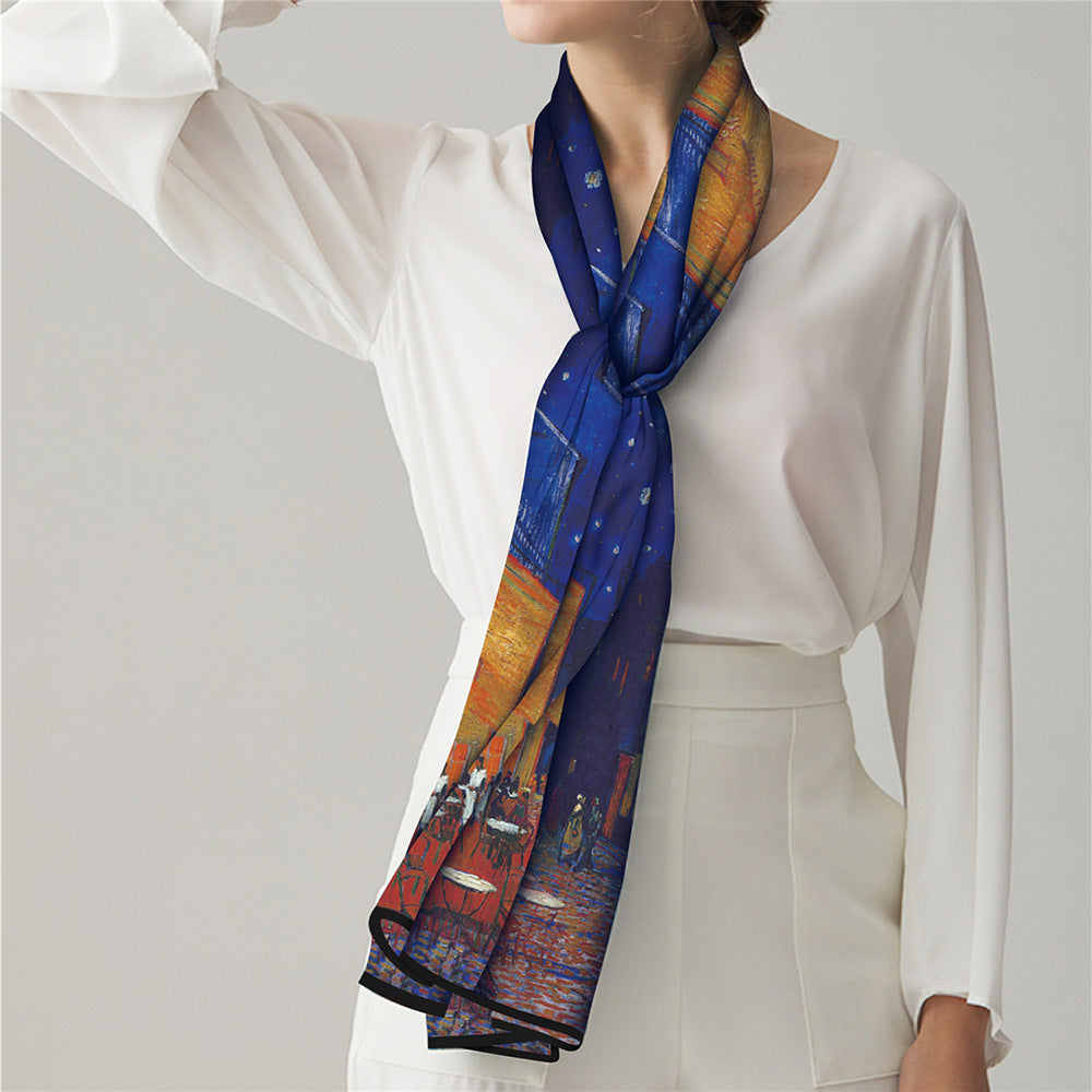 Van Gogh Inspired Long Scarf - 180cm x 70cm, Double-Layer Twill Polyester, Versatile Gift for All Seasons