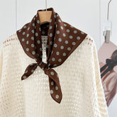 26'' Brown & Green Polka Dot Mulberry Silk Scarf – Vintage Square Silk Shawl for Women, Elegant & Retro-Chic Accessory