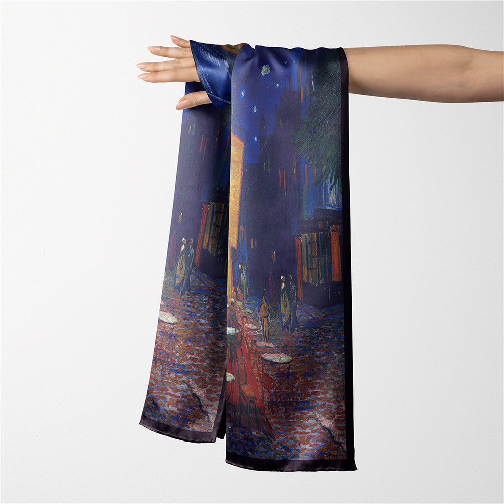 Van Gogh Inspired Long Scarf - 180cm x 70cm, Double-Layer Twill Polyester, Versatile Gift for All Seasons