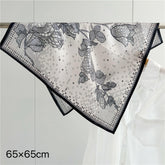 26'' Minimalist Grey Floral Mulberry Silk Scarf – Elegant & Subtle Square Silk Shawl for Women, Modern Floral Design