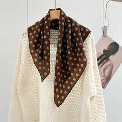 26'' Brown & Green Polka Dot Mulberry Silk Scarf – Vintage Square Silk Shawl for Women, Elegant & Retro-Chic Accessory