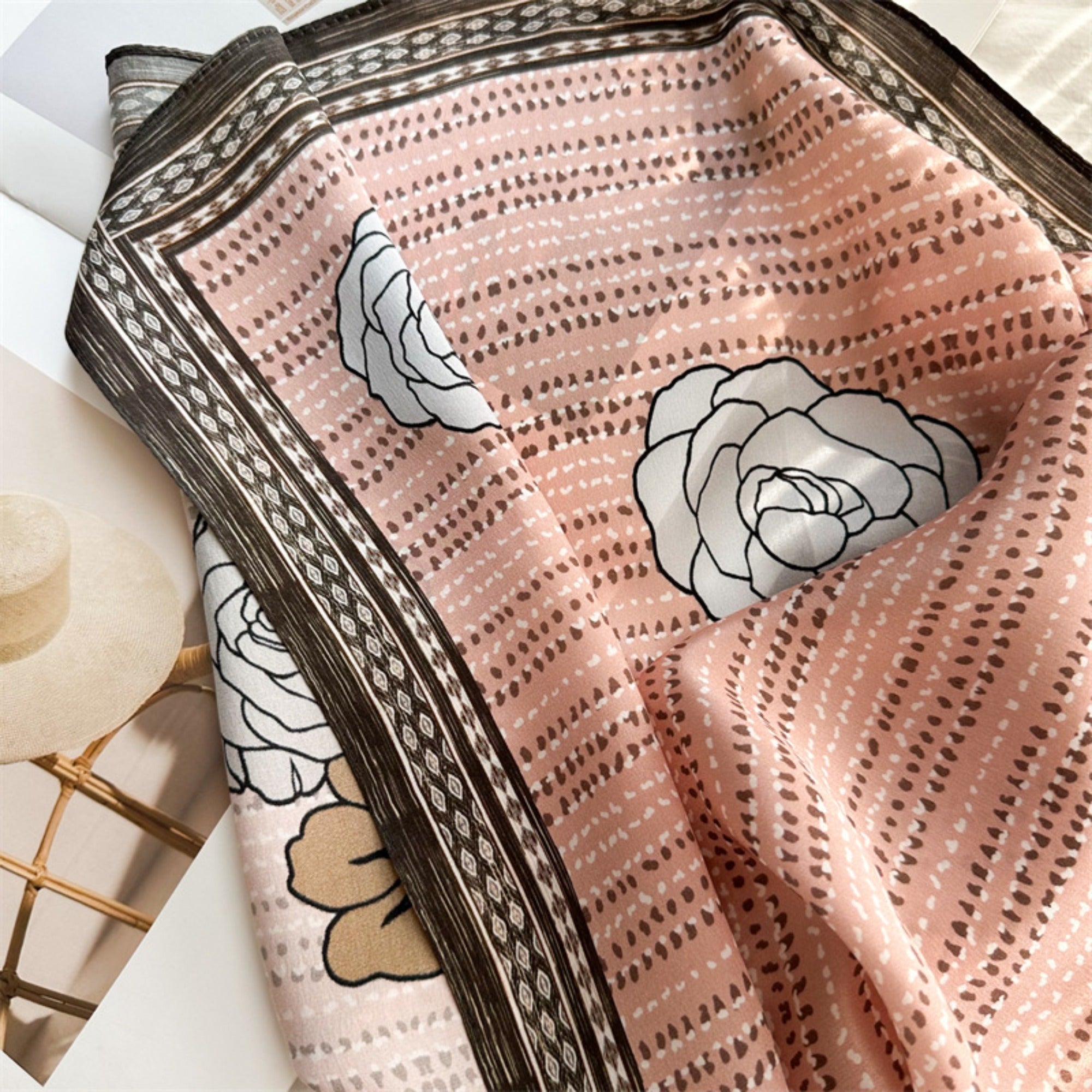 Pink Camellia 100% Mulberry Silk Scarf | 26&