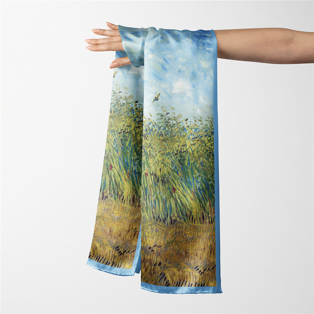 Van Gogh Inspired Long Scarf - 180cm x 70cm, Double-Layer Twill Polyester, Versatile Gift for All Seasons