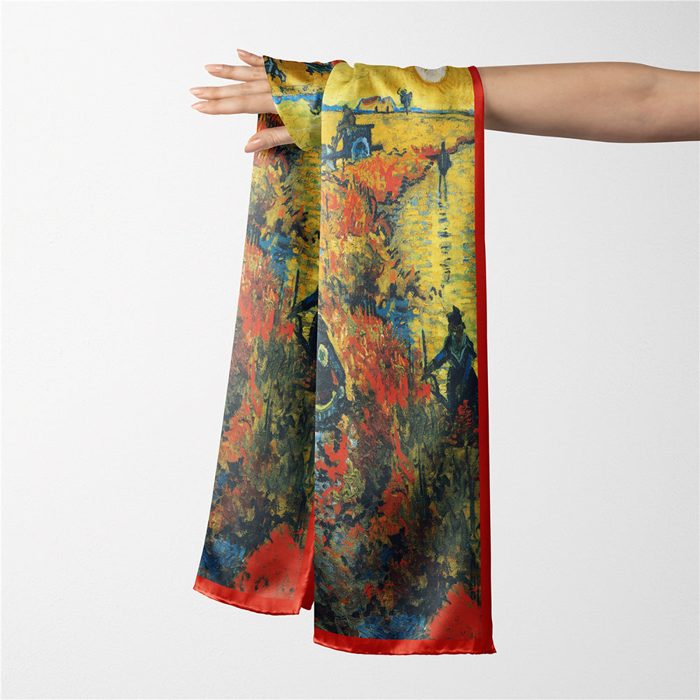 Van Gogh Inspired Long Scarf - 180cm x 70cm, Double-Layer Twill Polyester, Versatile Gift for All Seasons