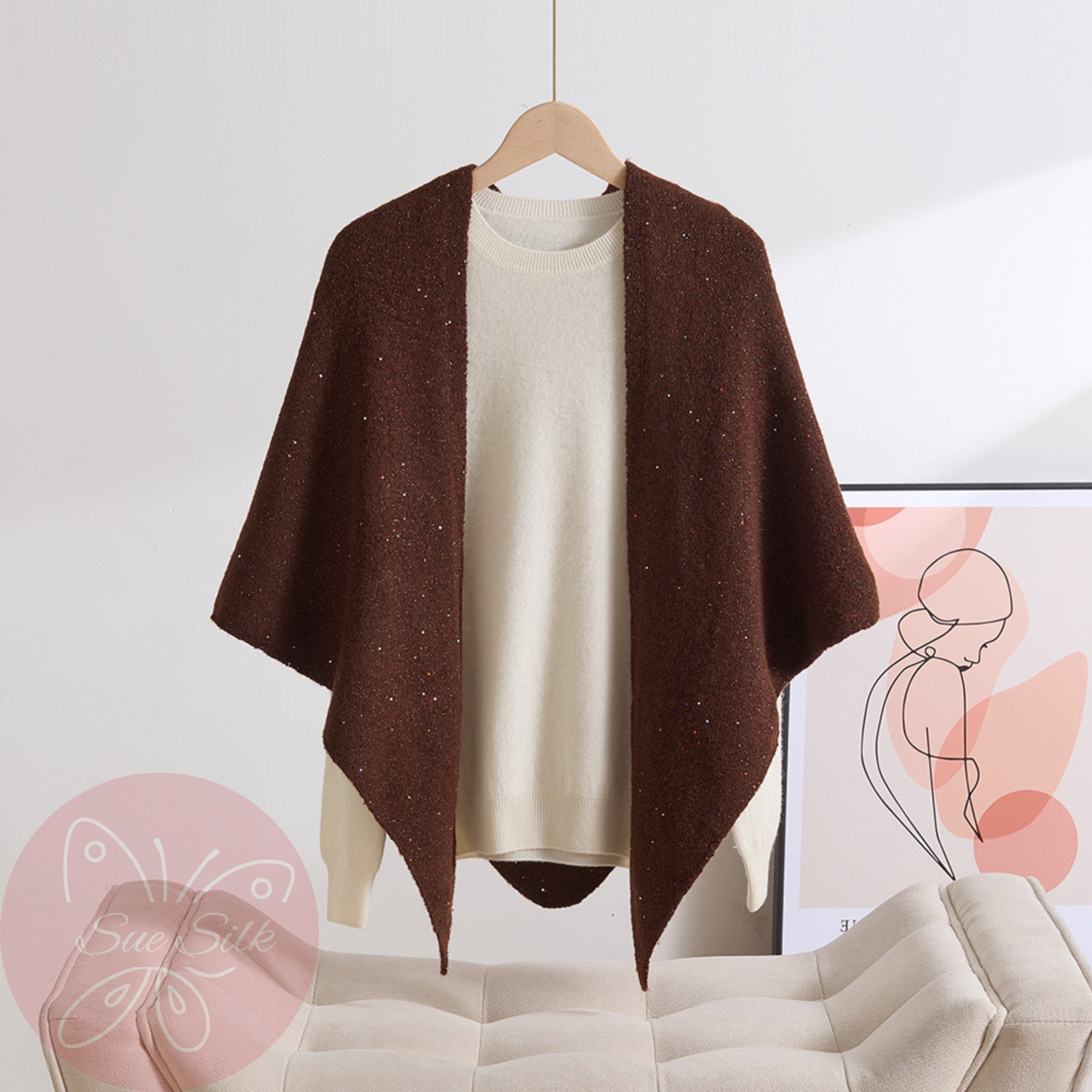 Sparkle Wool Triangle Shawl 73×193cm – 100% Lambswool Winter Wrap