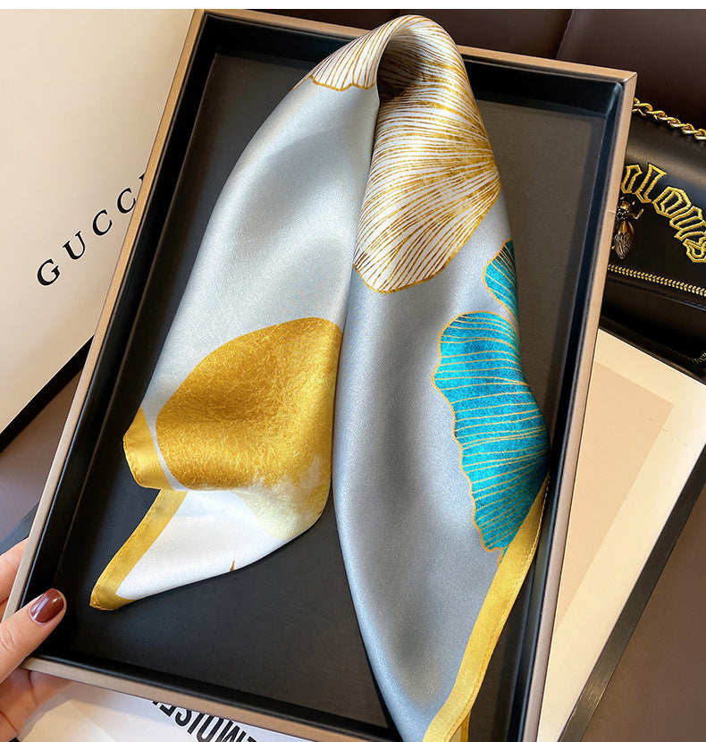 Gingko Leaf Pattern 100% mulberry Silk Scarf/Silk head scarf/Silk hair scarf/Silk neck scarf/Mother&