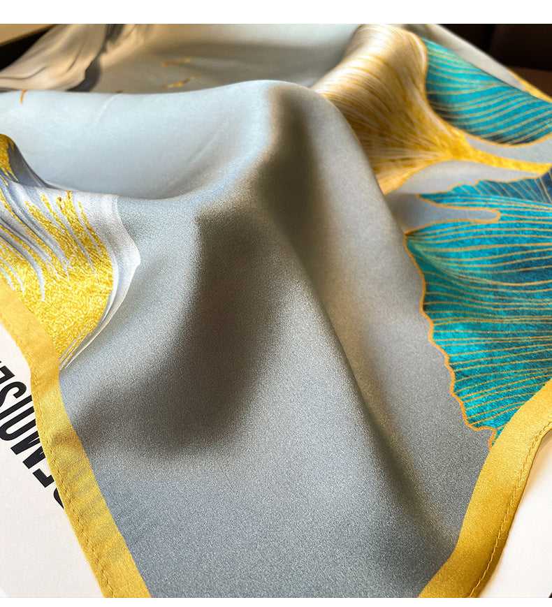Gingko Leaf Pattern 100% mulberry Silk Scarf/Silk head scarf/Silk hair scarf/Silk neck scarf/Mother&