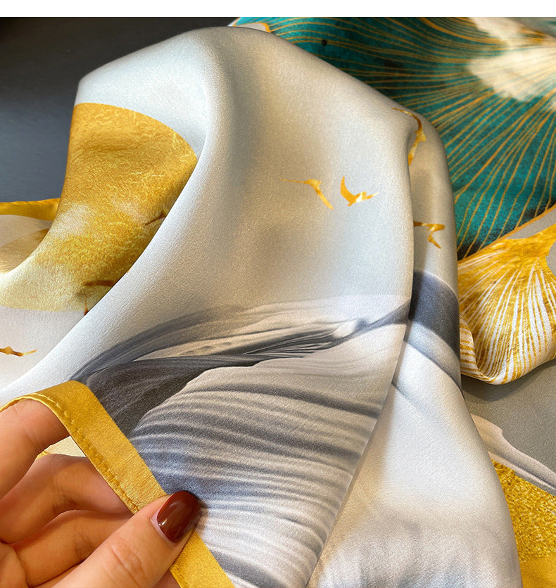 Gingko Leaf Pattern 100% mulberry Silk Scarf/Silk head scarf/Silk hair scarf/Silk neck scarf/Mother&