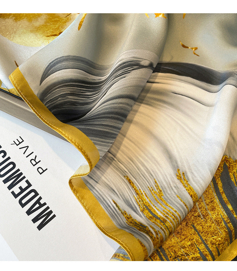 Gingko Leaf Pattern 100% mulberry Silk Scarf/Silk head scarf/Silk hair scarf/Silk neck scarf/Mother&