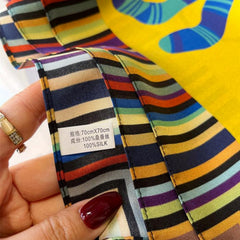Colorful Cartoon Bengal Cat Silk Scarf – 100% Mulberry Silk Twill 65CM | Luxury Silk Shawl | Gift for Her