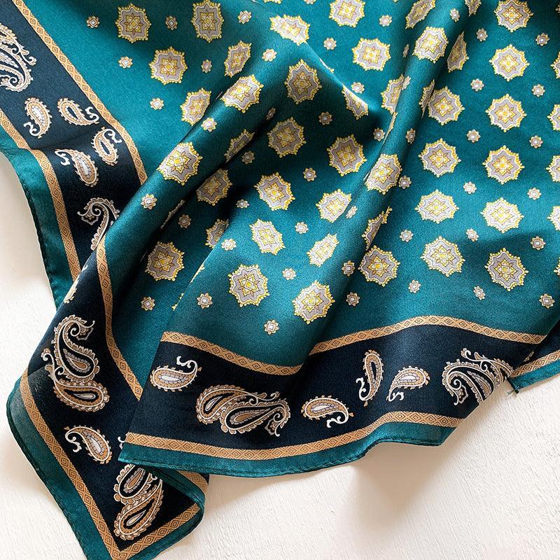 Bohemian gem green 100% mulberry Silk Scarf/Silk head scarf/Silk hair scarf/Silk neck scarf/Mother&